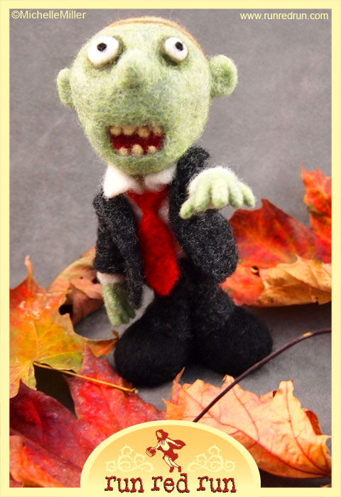 Run Red Run needle felted walking dead zombie