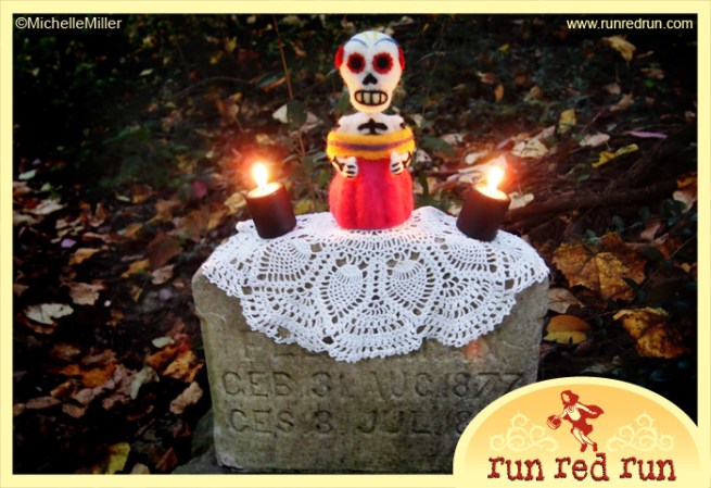 Run Red Run Day of the Dead needle felted Dia de los Muertos skeleton