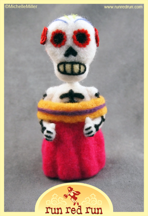 Run Red Run Day of the Dead needle felted Dia de los Muertos skeleton
