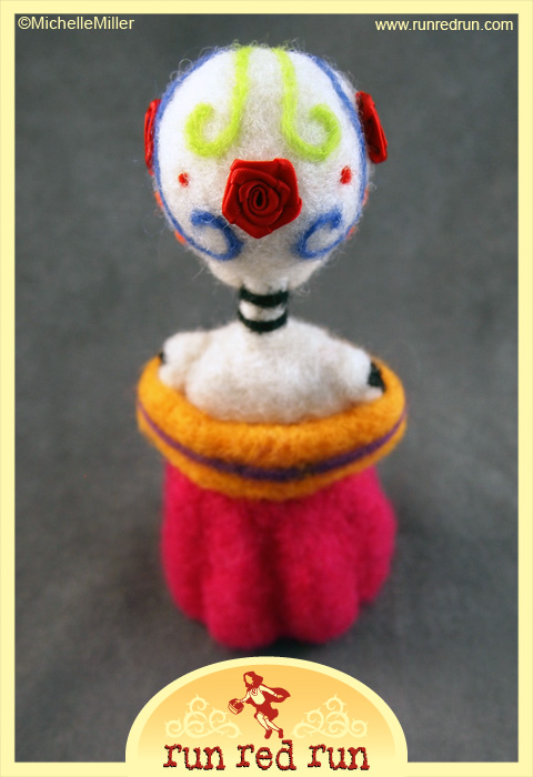 Run Red Run Day of the Dead needle felted Dia de los Muertos skeleton