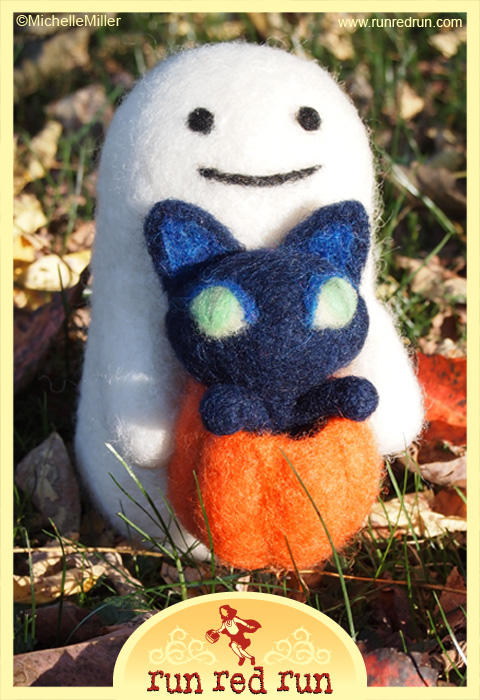 Run Red Run Needle Felt Ghost Cat