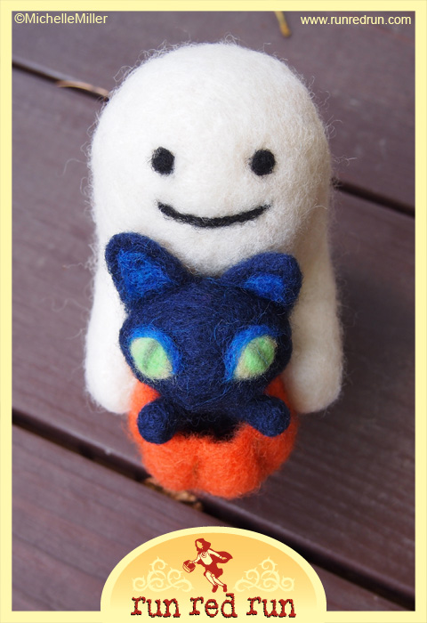 Run Red Run Needle Felt Ghost Cat