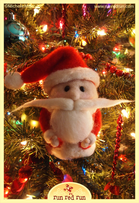 Run Red Run Needle Felted Santa in Christmas Tree