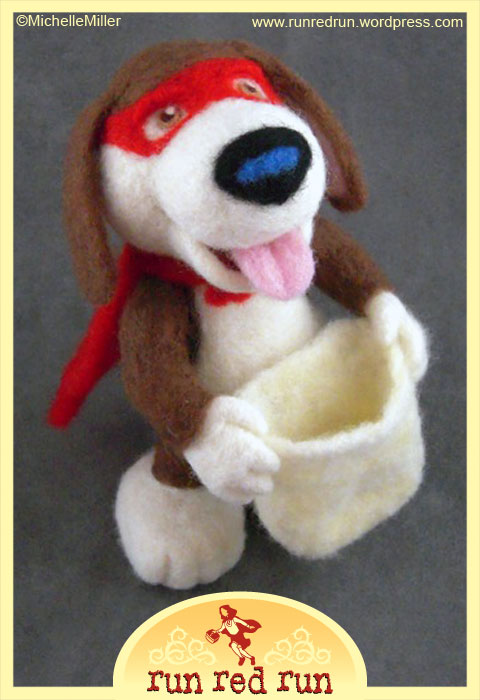 Run Red Run Needle Felted superhero puppy