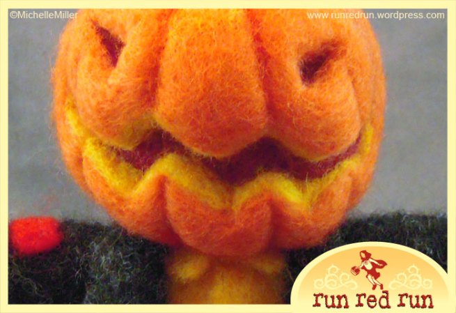 Run Red Run Needle Felted Pumpkin head Scarecrow