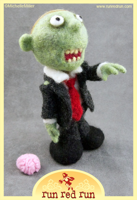 Run Red Run needle felted walking dead zombie