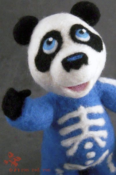 Run Red Run Needle Felted Skeleton Panda