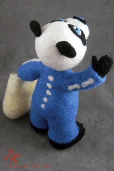 Run Red Run Needle Felted Skeleton Panda