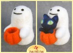 Run Red Run Needle Felted Ghost Cat Pumpkin
