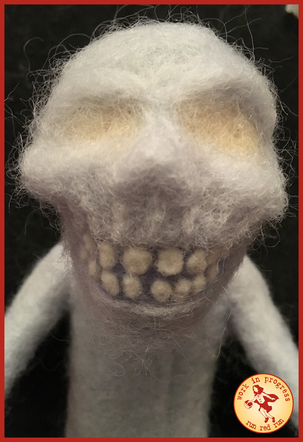 Run Red Run Needle Felted Hatbox Ghost WIP
